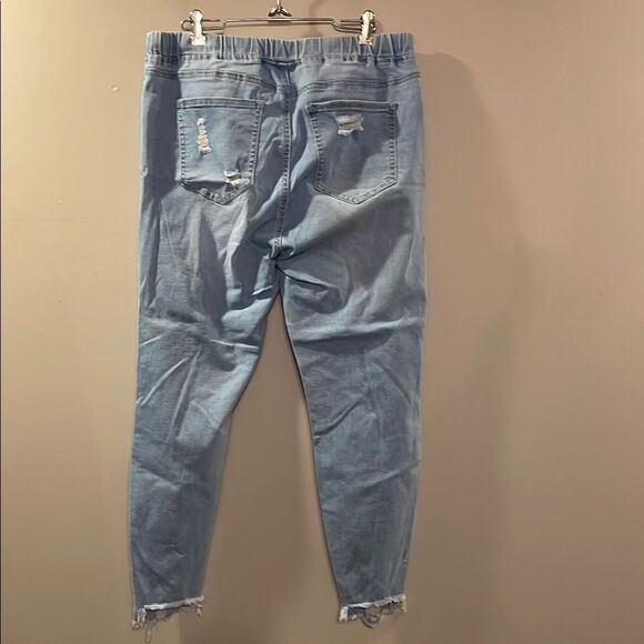 Blue Skinny Distressed Jeans with Elastic Cuffs - Picture 7 of 13